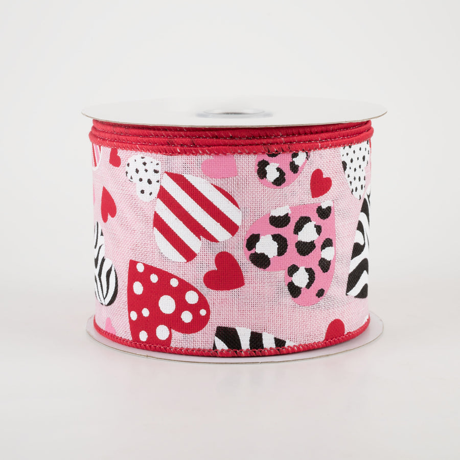 2.5" Zebra & Leopard Print Hearts Ribbon (10 Yards)