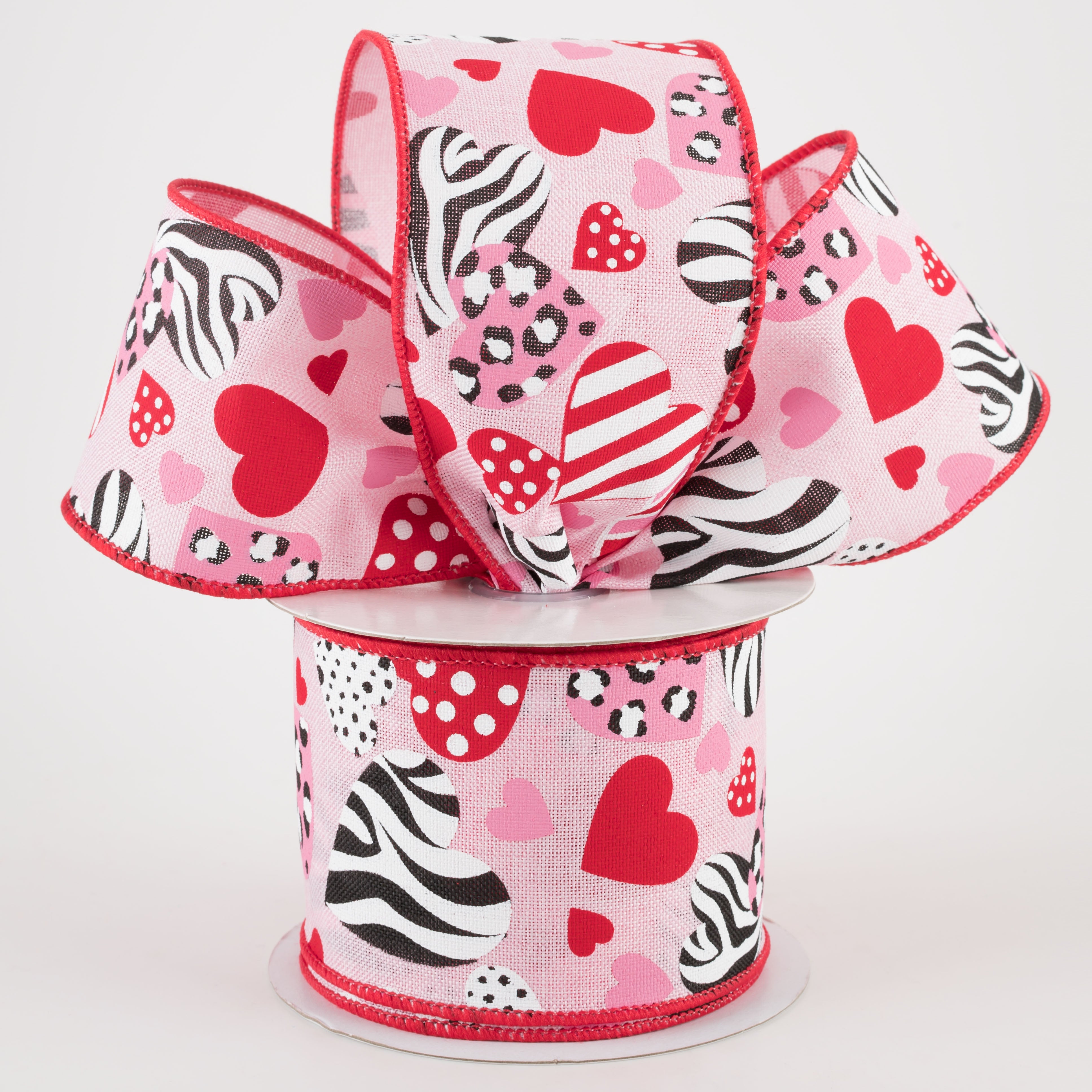 2.5" Zebra & Leopard Print Hearts Ribbon (10 Yards)