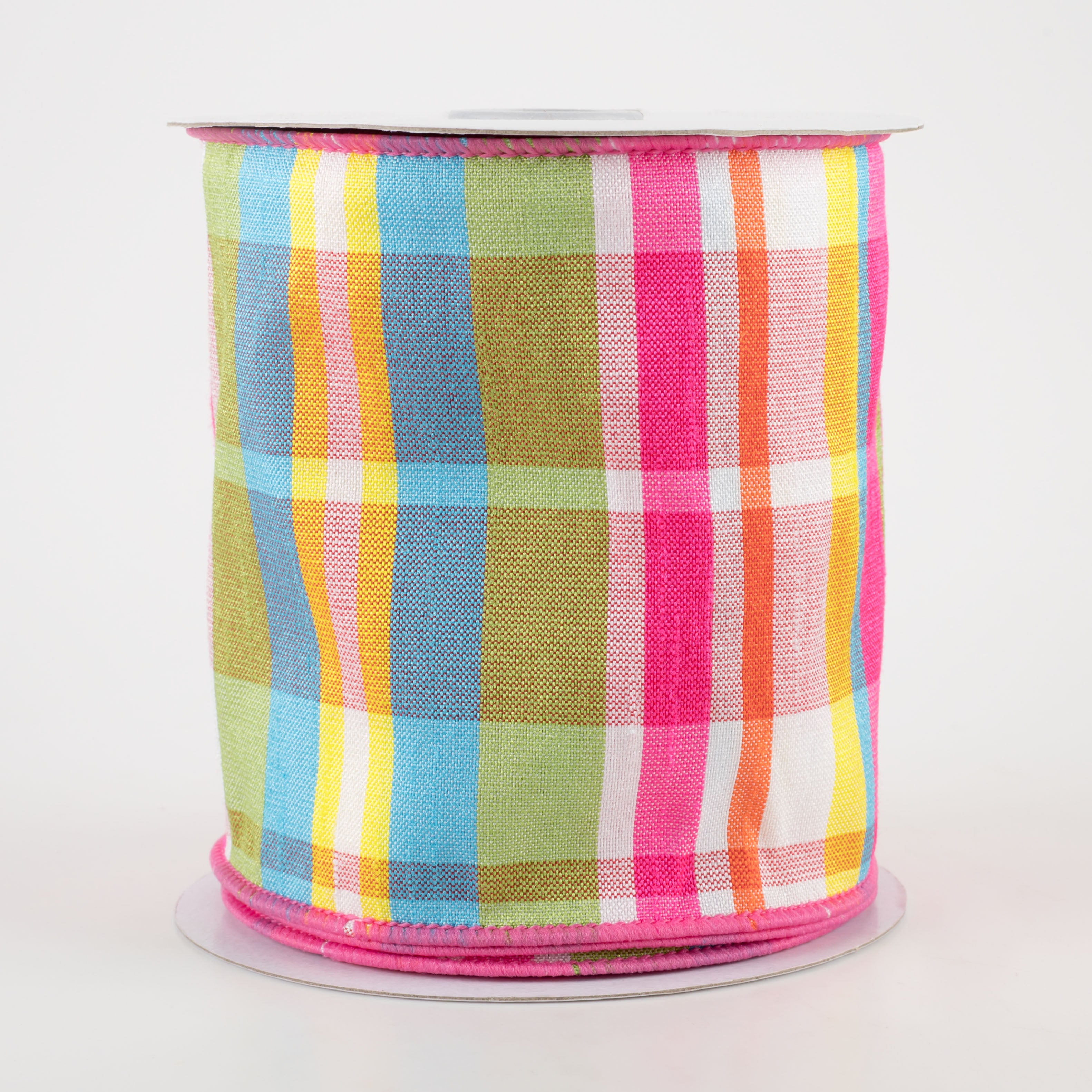 4" Plaid Faux Dupioni Ribbon: Hot Pink, Turquoise, Lime, Yellow (10 Yards)