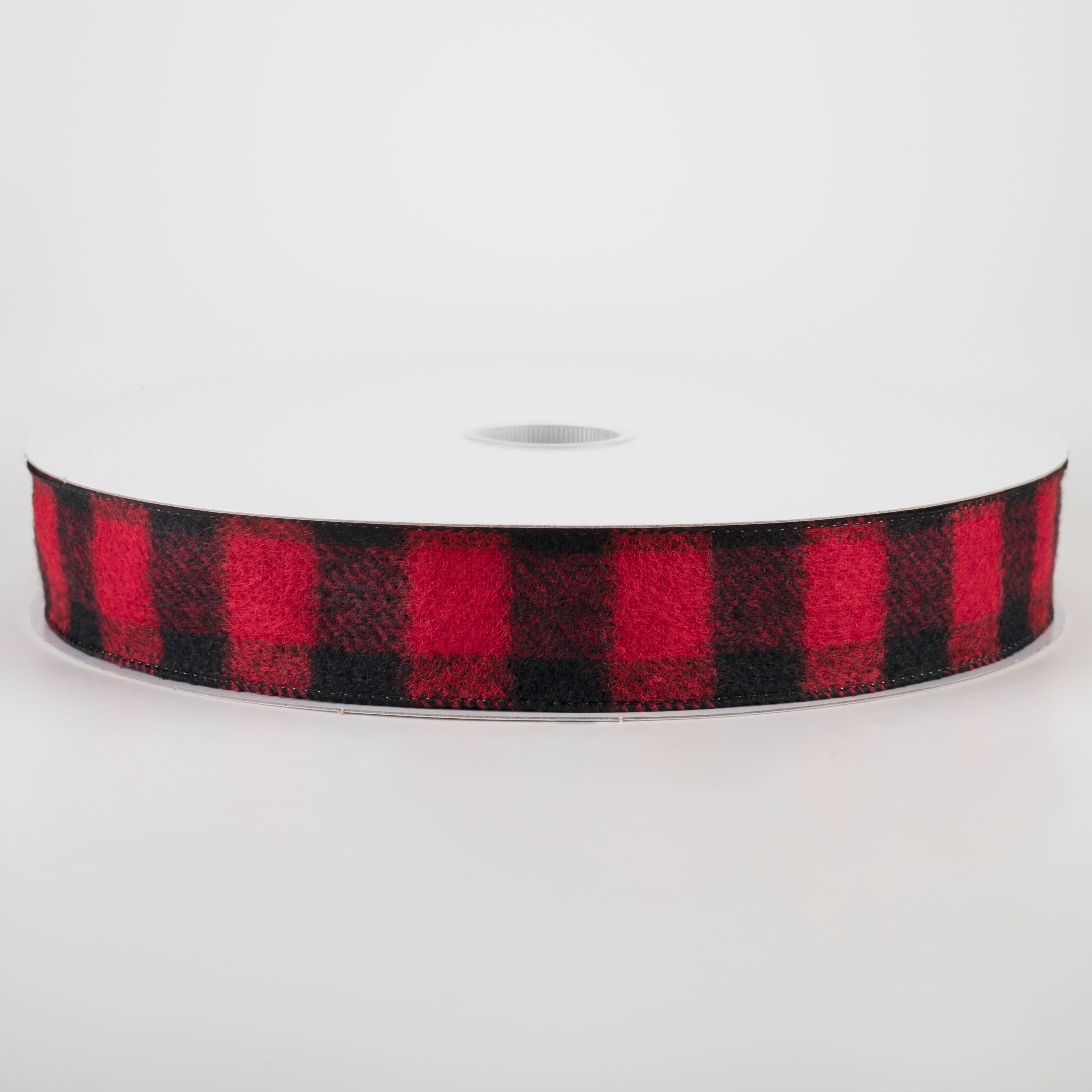 1.5" Brushed Buffalo Plaid Ribbon: Black & Red (50 Yards)