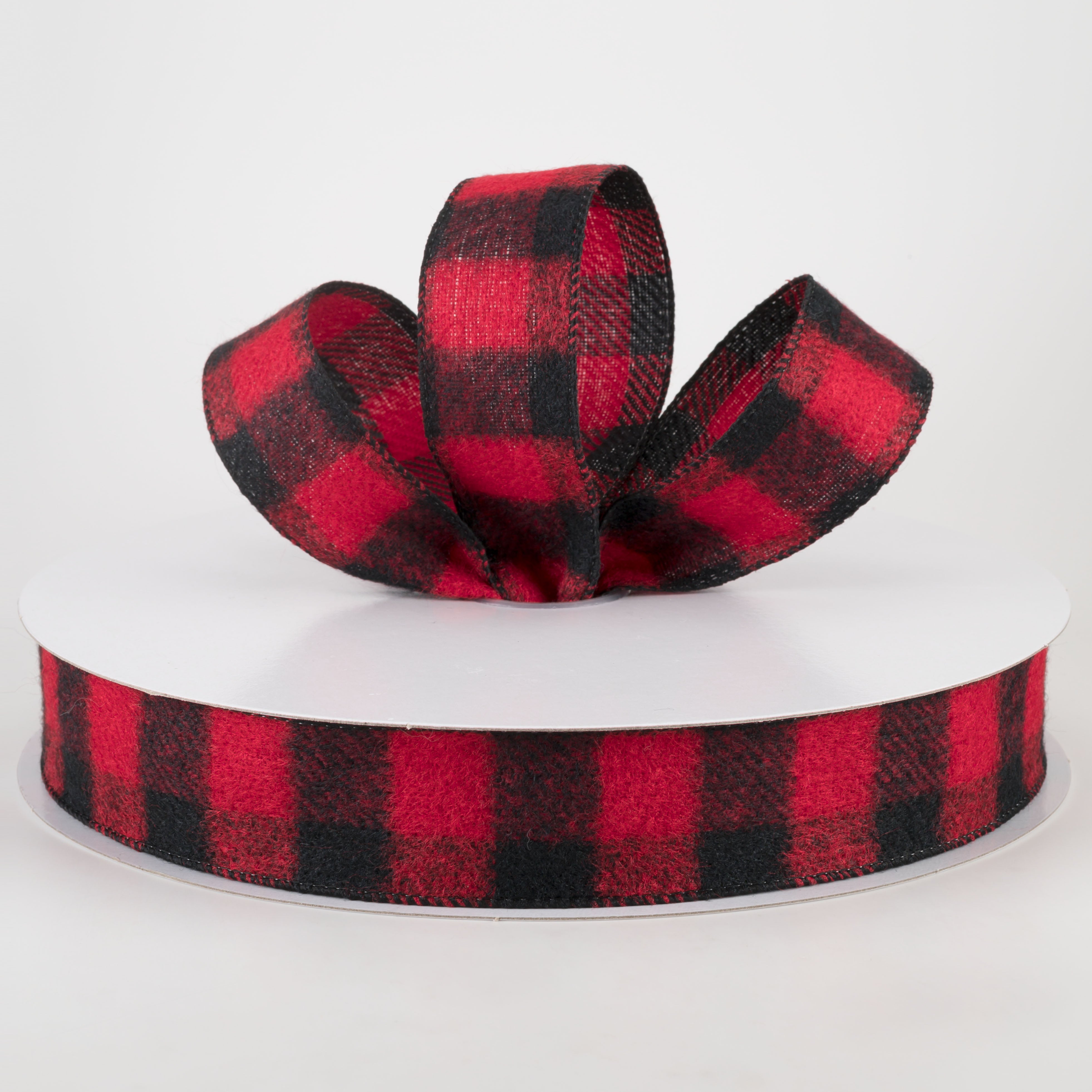 1.5" Brushed Buffalo Plaid Ribbon: Black & Red (50 Yards)