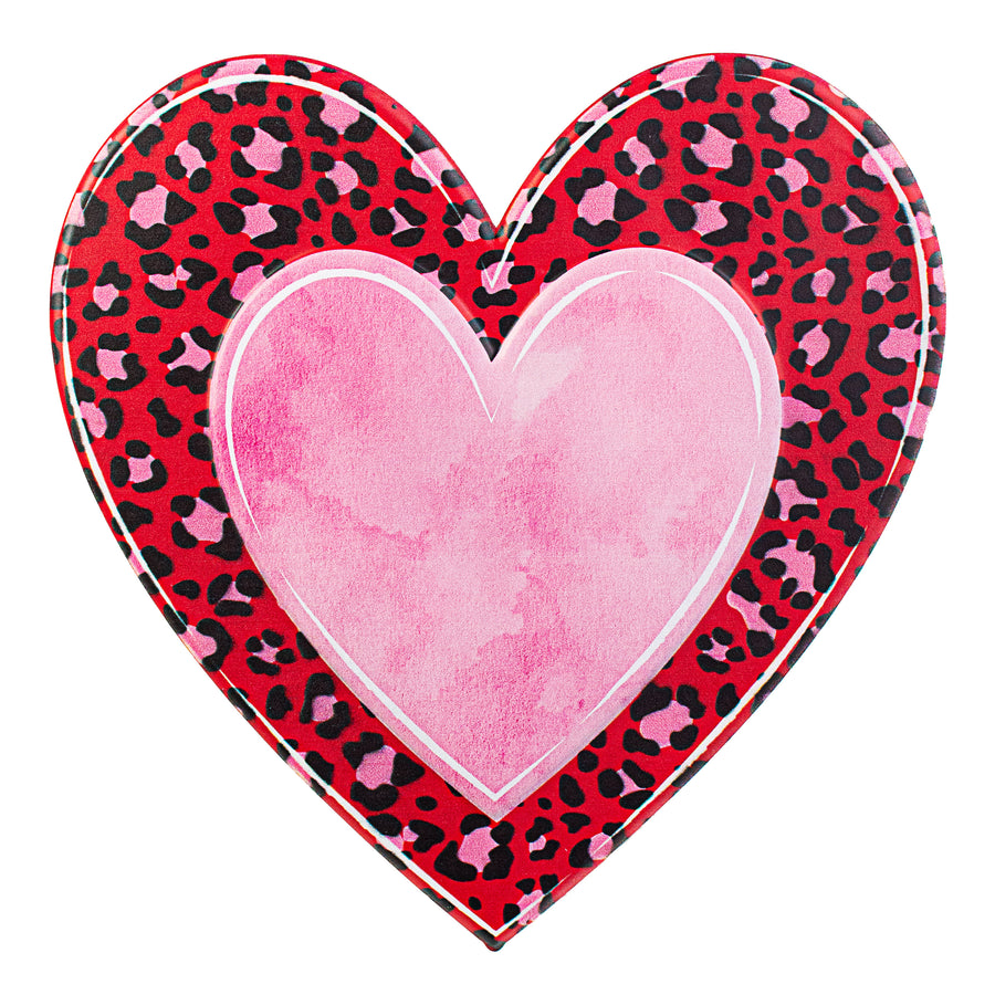 12" Metal Embossed Hanger: Leopard & Solid Heart