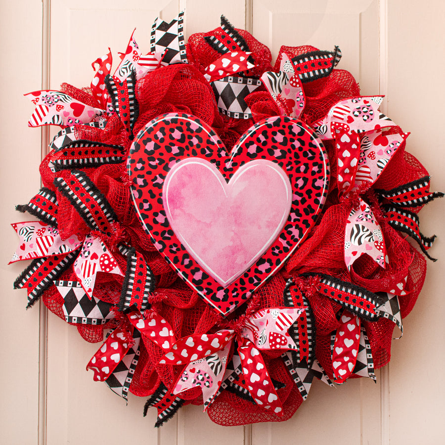 12" Metal Embossed Hanger: Leopard & Solid Heart