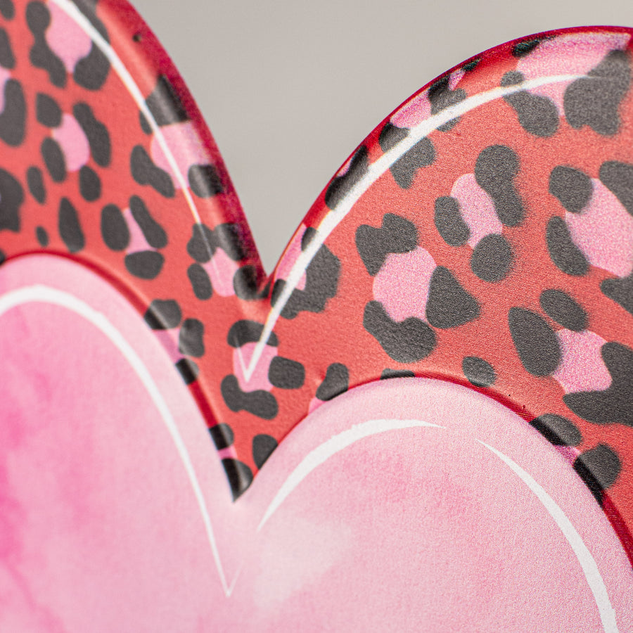 12" Metal Embossed Hanger: Leopard & Solid Heart