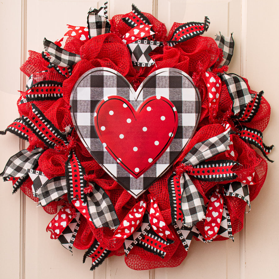 12" Metal Embossed Hanger: Check & Polka Dot Heart