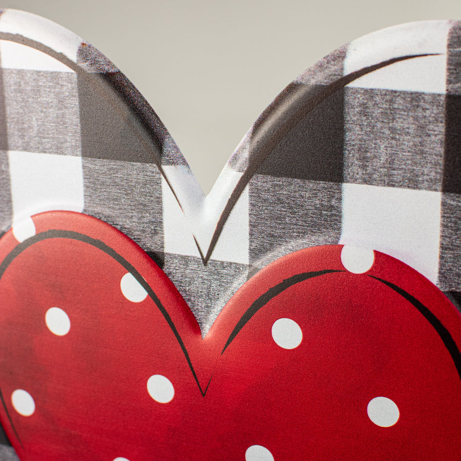12" Metal Embossed Hanger: Check & Polka Dot Heart