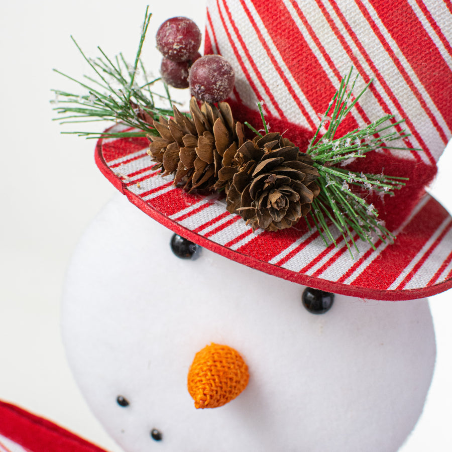 25" Peppermint Snowman With Hat & Bow Spray