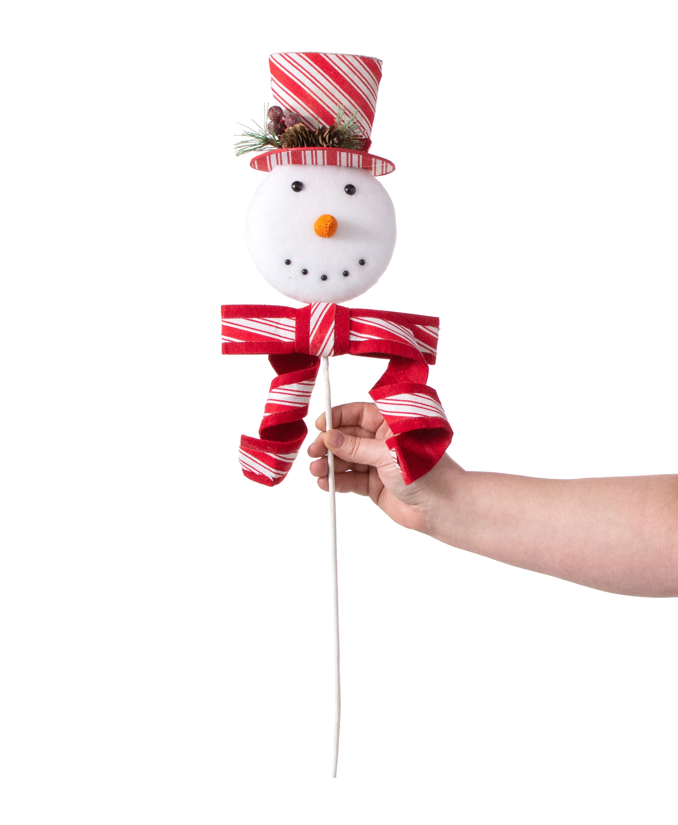 25" Peppermint Snowman With Hat & Bow Spray