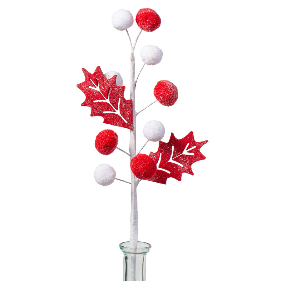 16" Felt Ball Leaves Pick: Red & White