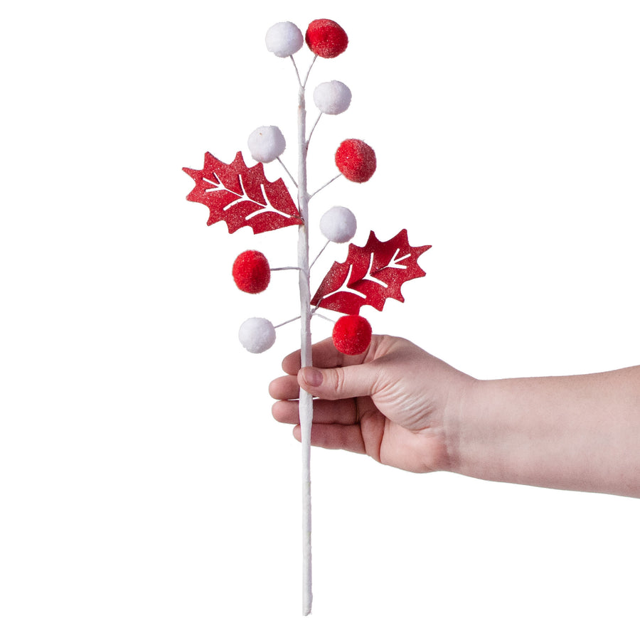 16" Felt Ball Leaves Pick: Red & White