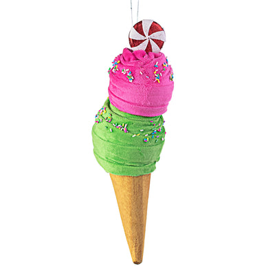 12" Peppermint Ice Cream Ornament: Green & Pink
