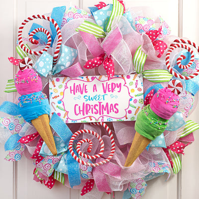 12" Peppermint Ice Cream Ornament: Green & Pink