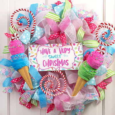 12" Peppermint Ice Cream Ornament: Pink & Blue