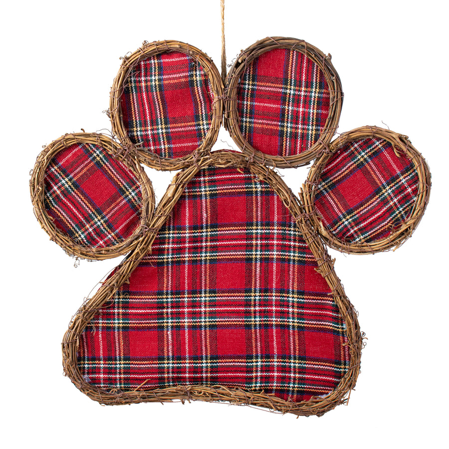 15" Grapevine Hanger: Tartan Plaid Paw Print