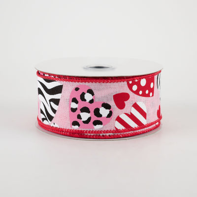 1.5" Zebra & Leopard Print Hearts Ribbon (10 Yards)