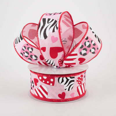 1.5" Zebra & Leopard Print Hearts Ribbon (10 Yards)