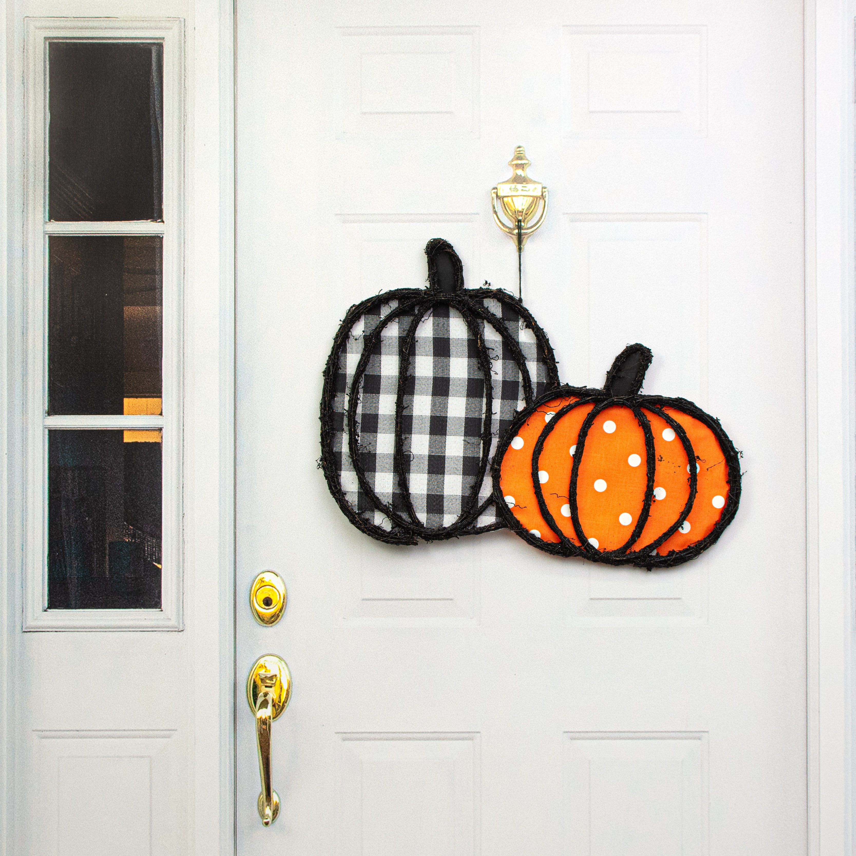 24" Grapevine Hanger: Check & Polka Dot Pumpkins