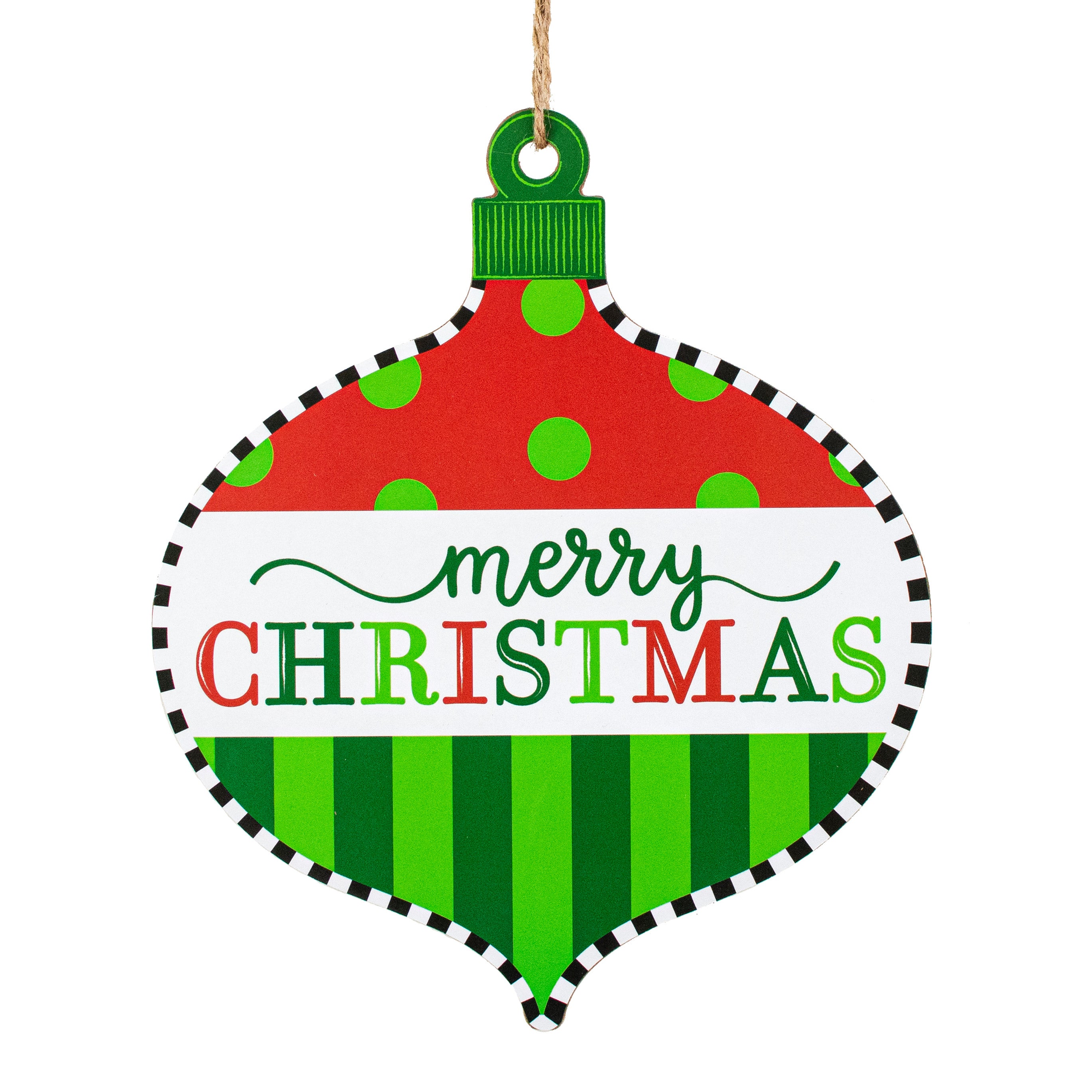 12" Wooden Ornament Sign: Polka Dot & Stripe Christmas