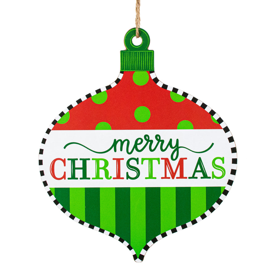12" Wooden Ornament Sign: Polka Dot & Stripe Christmas