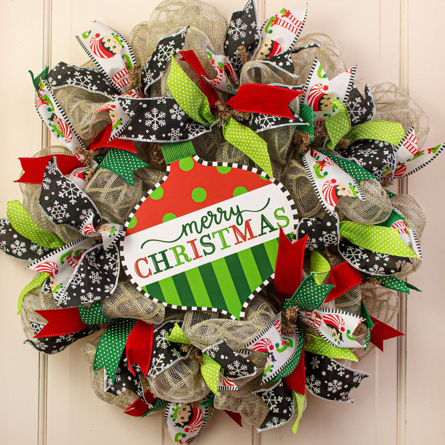 12" Wooden Ornament Sign: Polka Dot & Stripe Christmas