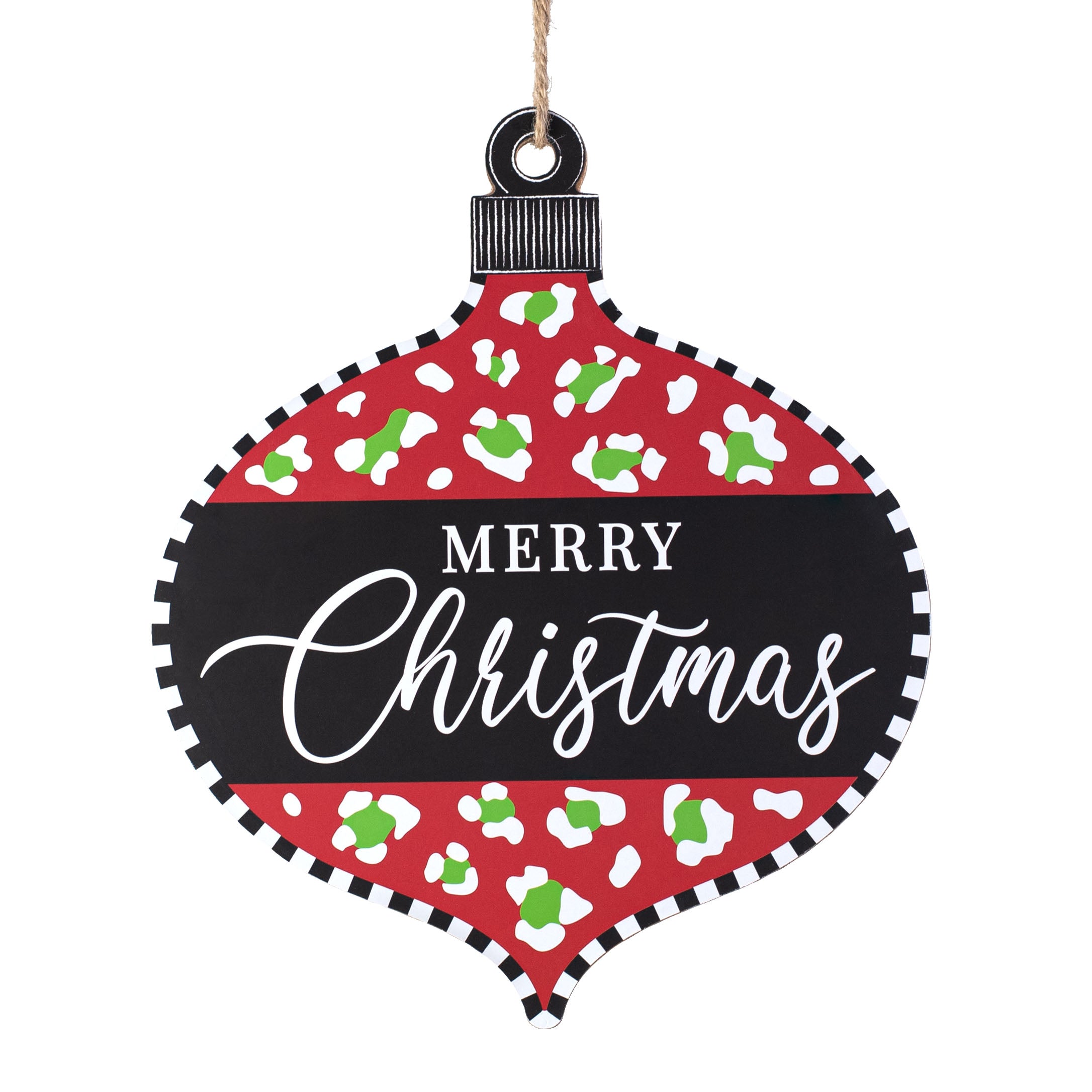 12" Wooden Ornament Sign: Holiday Leopard Merry Christmas
