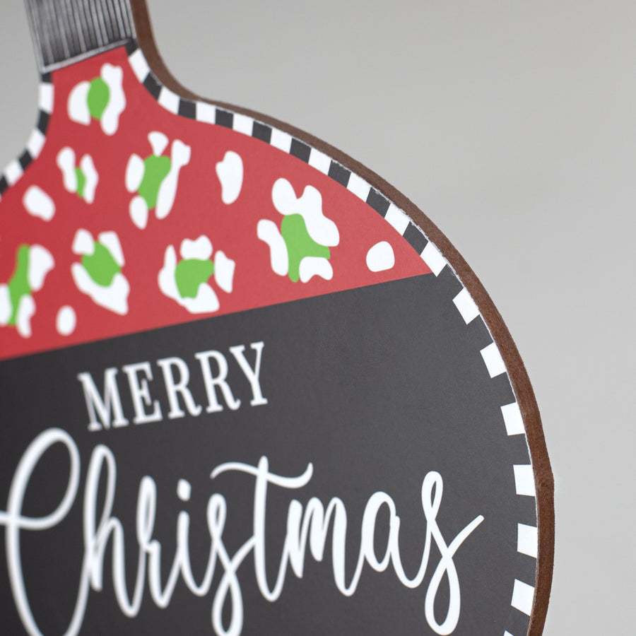 12" Wooden Ornament Sign: Holiday Leopard Merry Christmas
