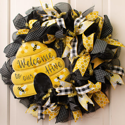 12" Metal Embossed Hanger: Welcome To Our Bee Hive
