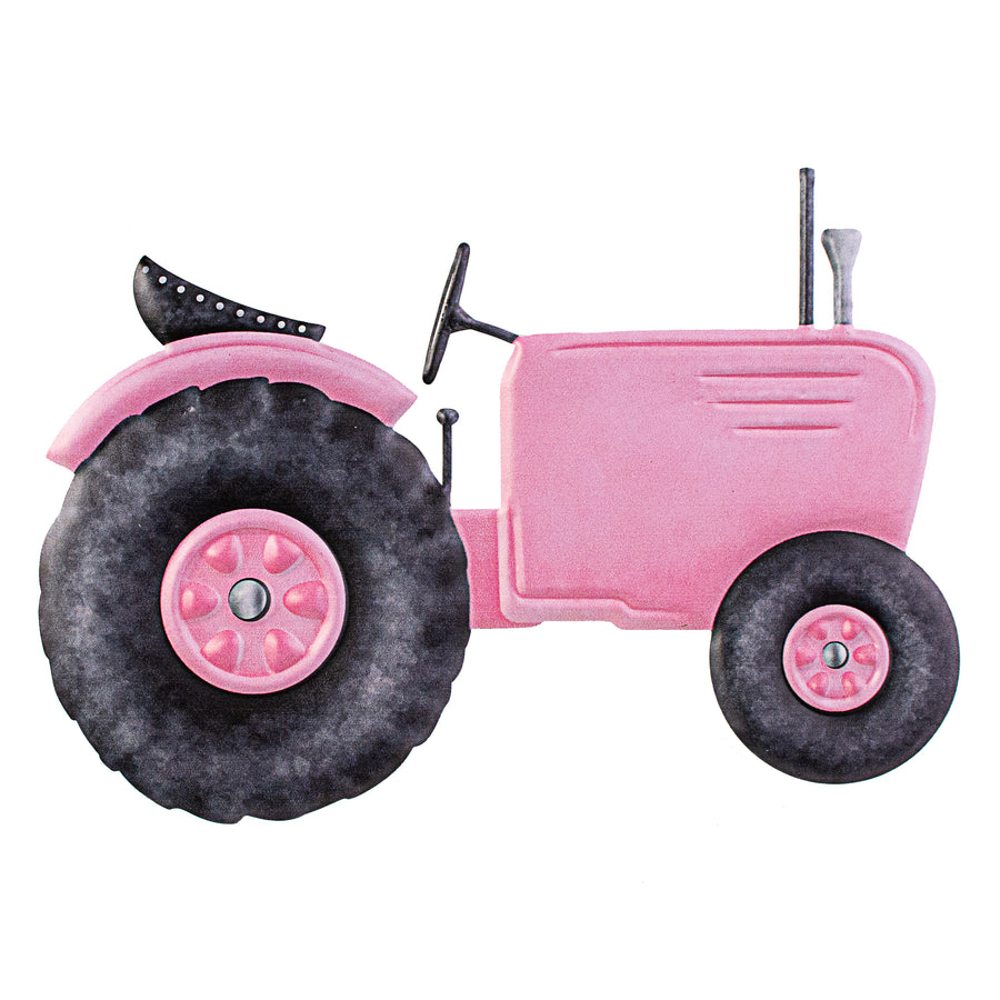 12" Metal Embossed Hanger: Light Pink Tractor