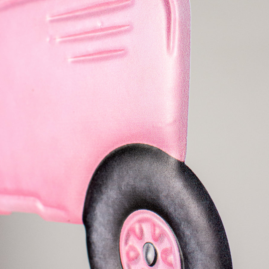 12" Metal Embossed Hanger: Light Pink Tractor