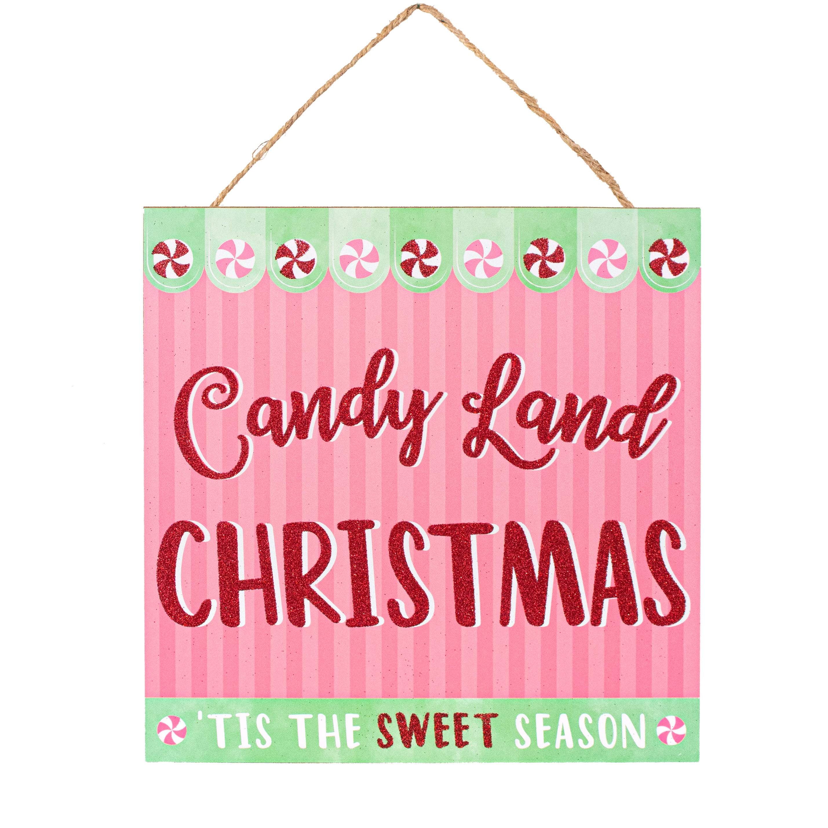 10" Square Wooden Sign: Candy Land Christmas