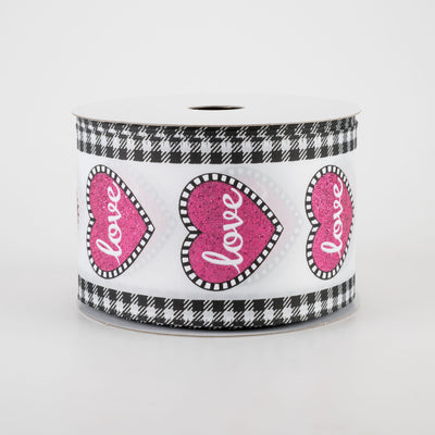2.5" Love Heart Black Gingham Edge Ribbon (10 Yards)