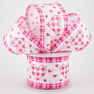 2.5" Gingham Hearts Plaid Edge Ribbon: Pink (10 Yards)