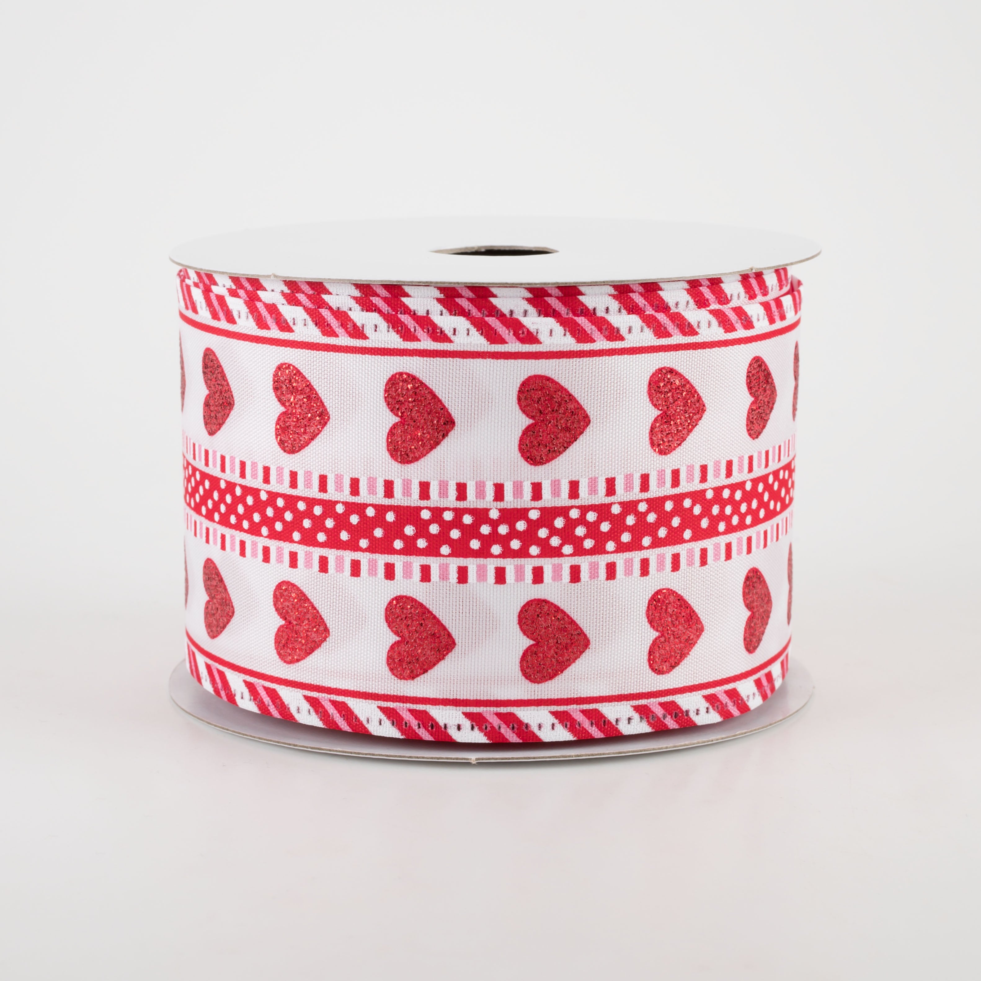 2.5" Glitter Hearts, Lines & Dots Ribbon: Red (10 Yards)