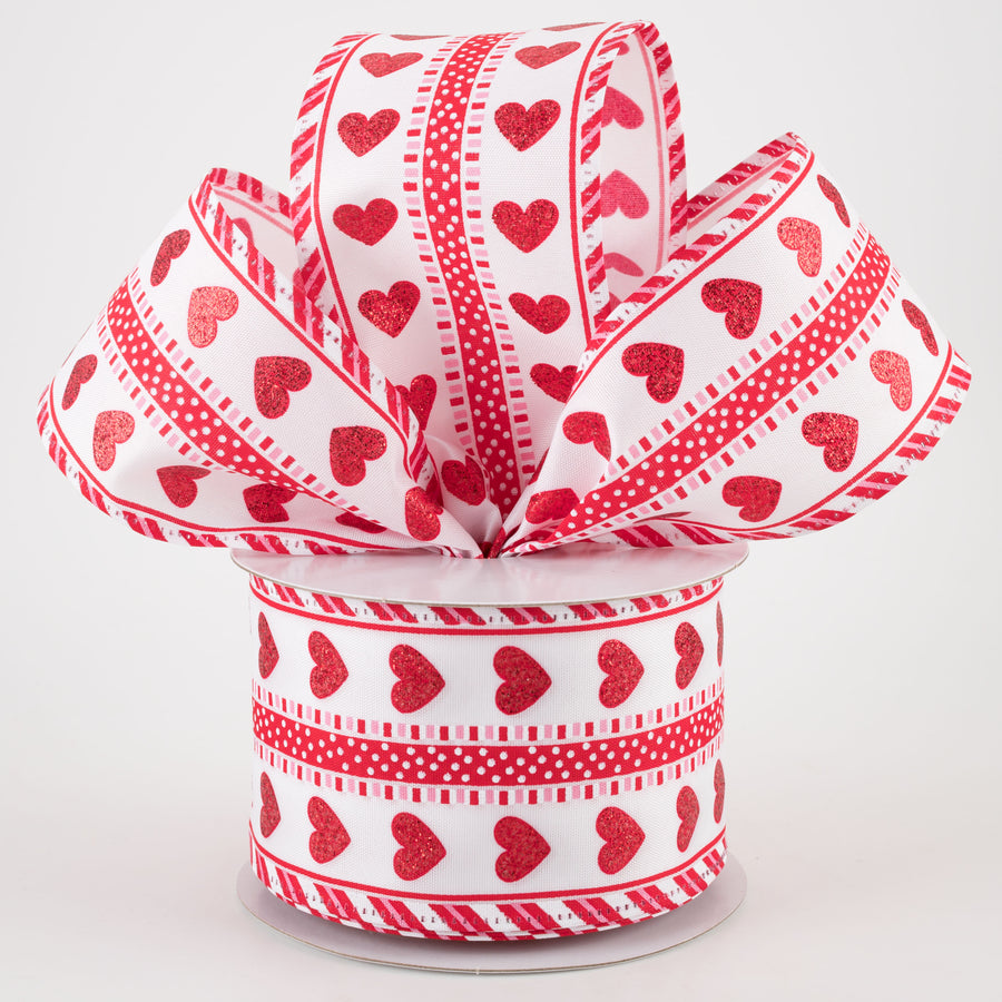 2.5" Glitter Hearts, Lines & Dots Ribbon: Red (10 Yards)