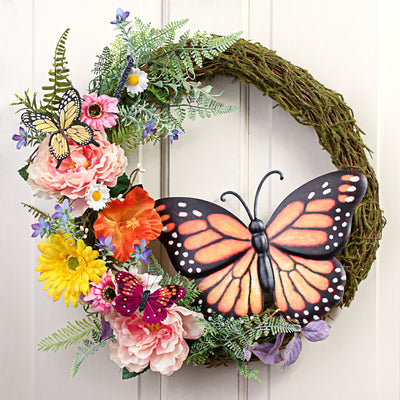 12" Metal Embossed Hanger: Yellow & Orange Monarch Butterfly