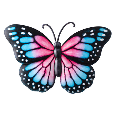 12" Metal Embossed Hanger: Pink & Blue Monarch Butterfly