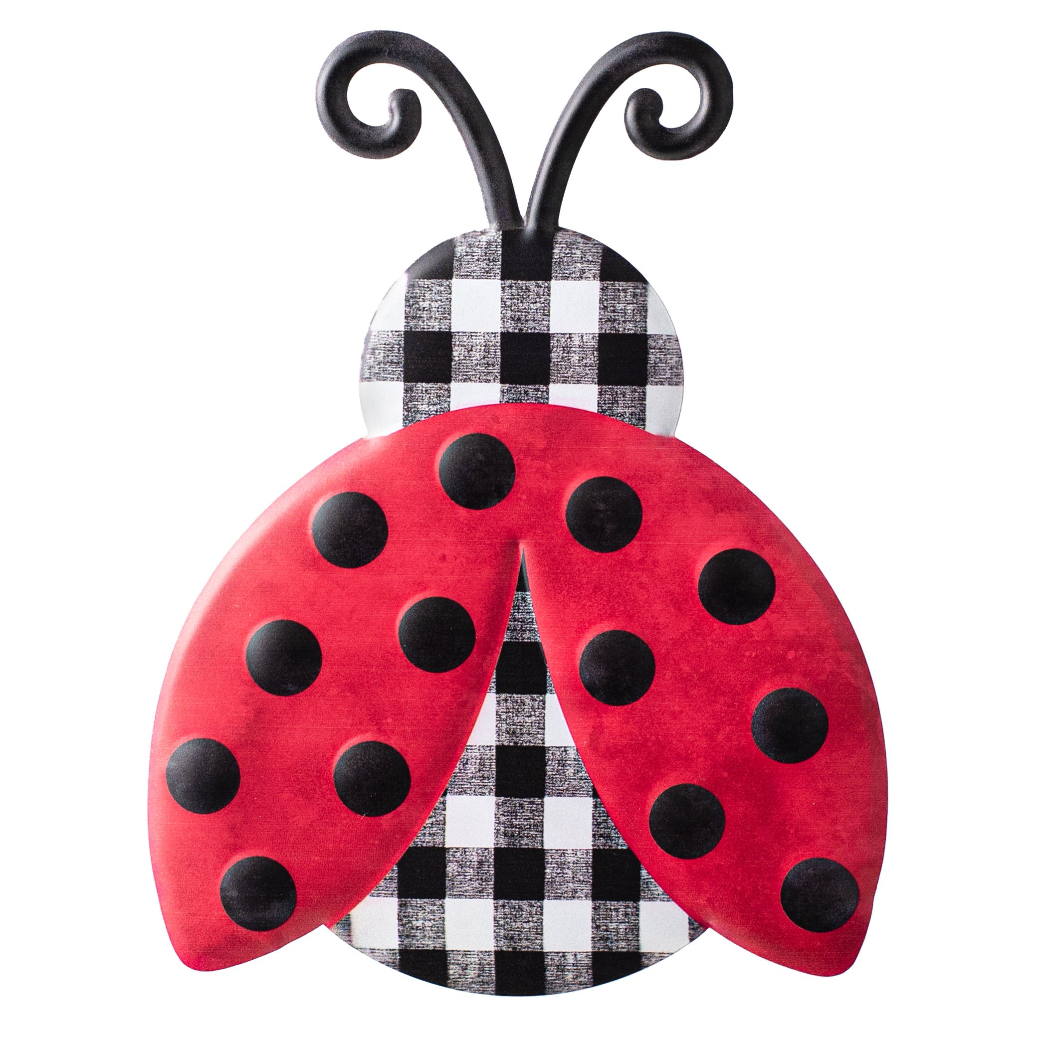 12" Metal Embossed Hanger: Buffalo Check Ladybug