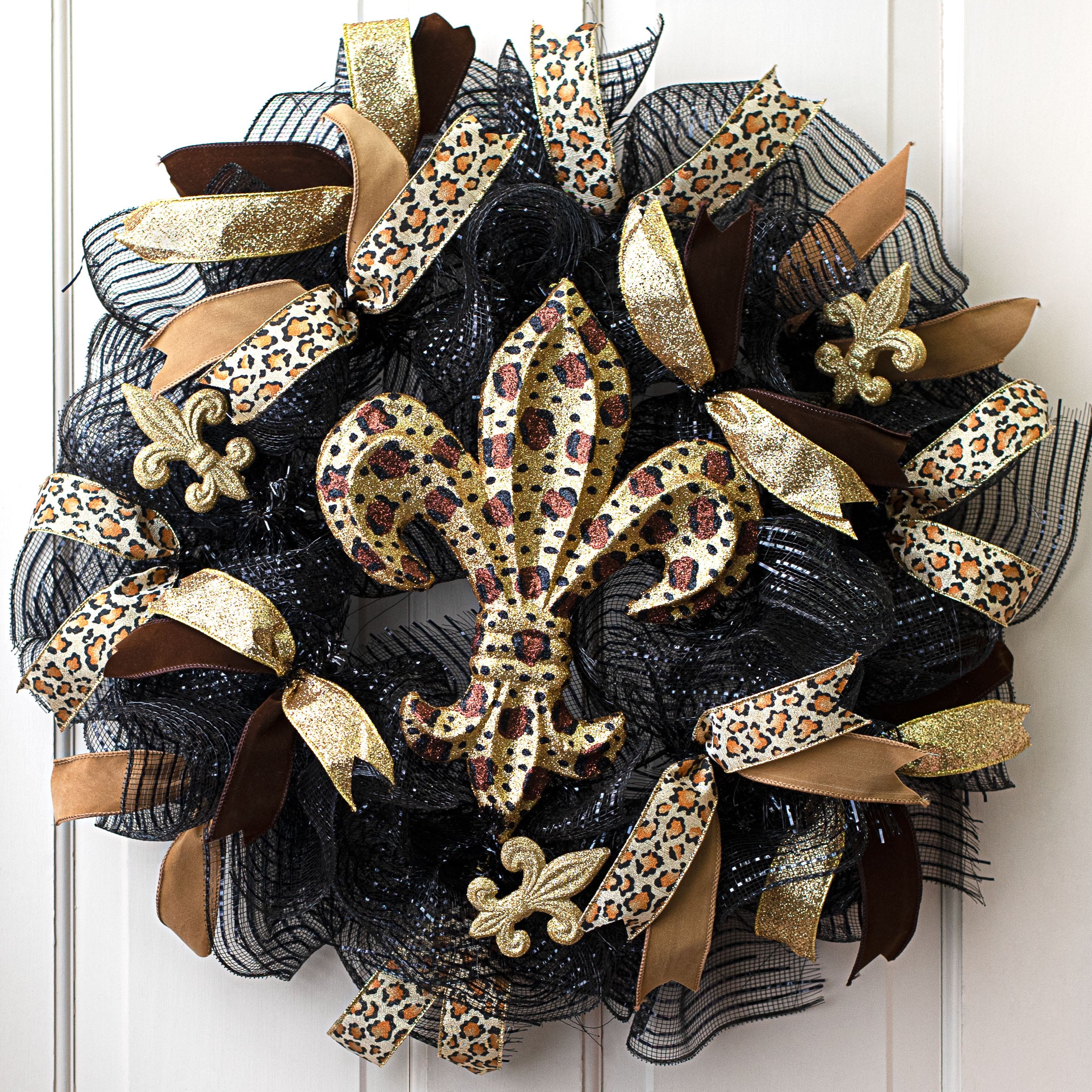 13" Metallic Glitter Fleur De Lis Decoration: Leopard Print