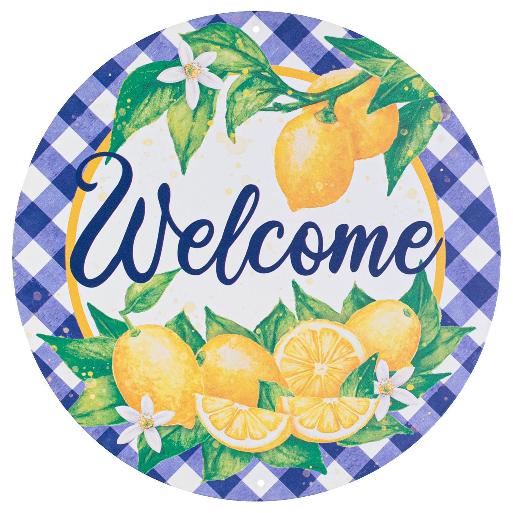 12" Metal Sign: Welcome With Lemons & Check