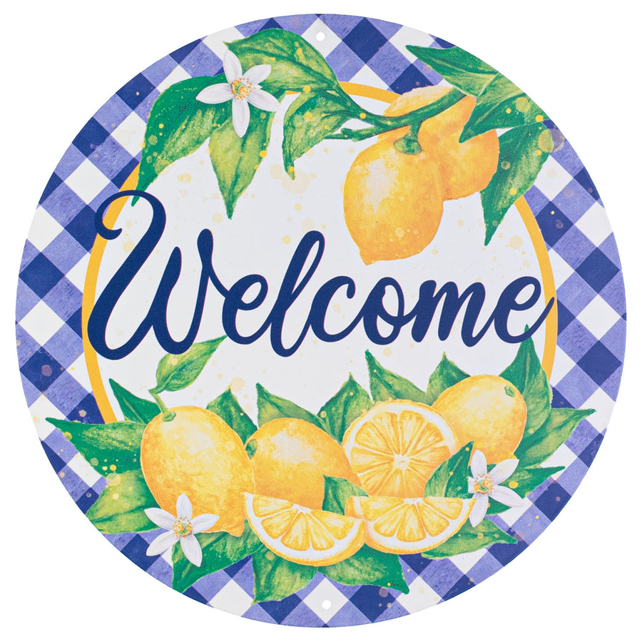 12" Metal Sign: Welcome With Lemons & Check
