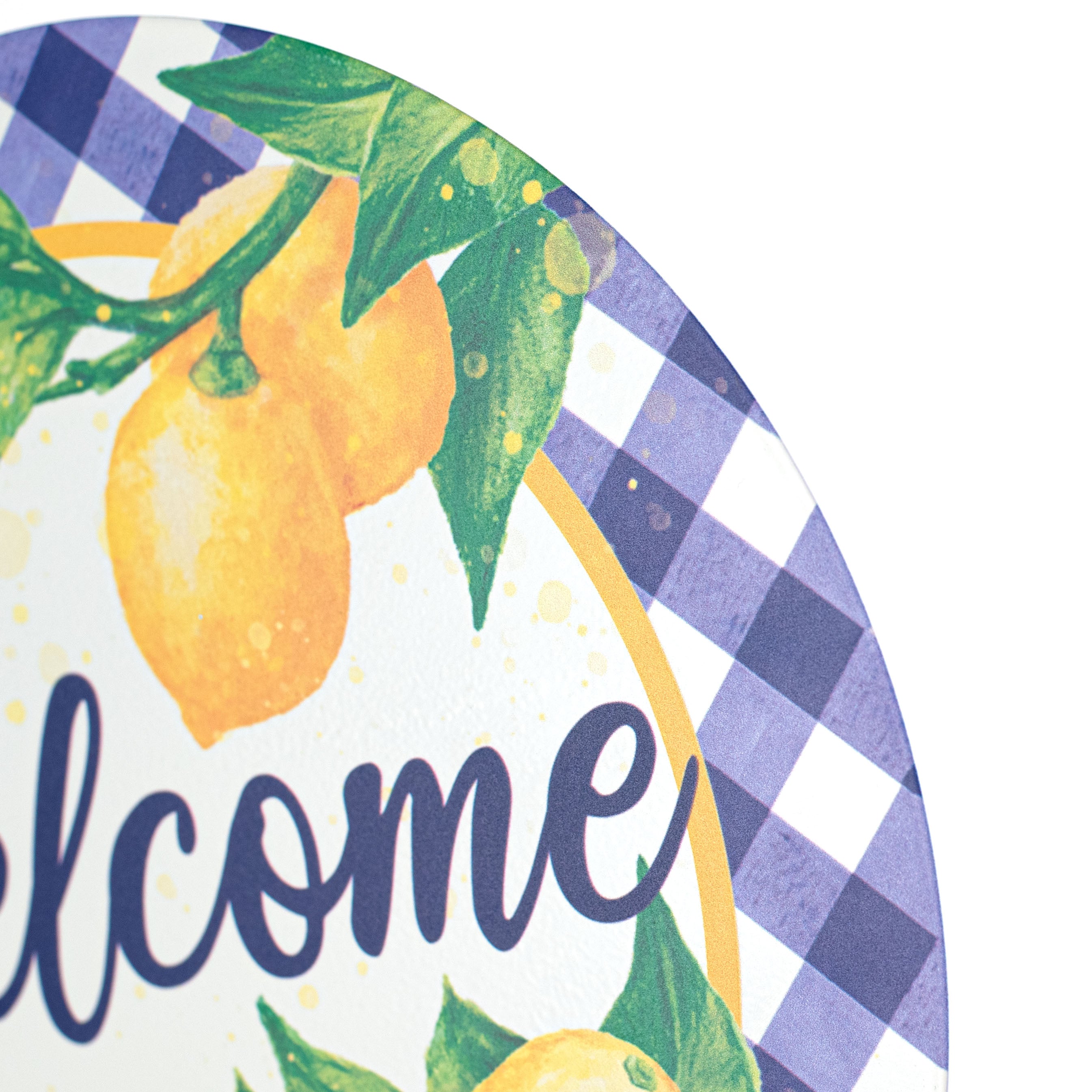 12" Metal Sign: Welcome With Lemons & Check