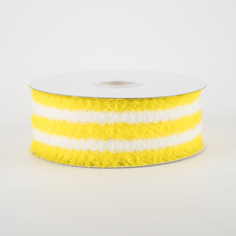 1.5" Fuzzy Stripes Ribbon: Yellow & White (10 Yards)