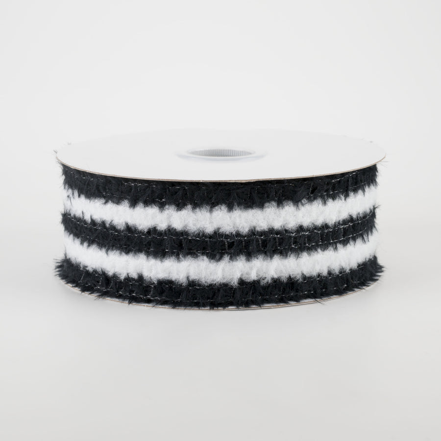 1.5" Fuzzy Stripes Ribbon: Black & White (10 Yards)