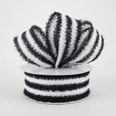 1.5" Fuzzy Stripes Ribbon: Black & White (10 Yards)