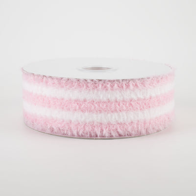 1.5" Fuzzy Stripes Ribbon: Pink & White (10 Yards)