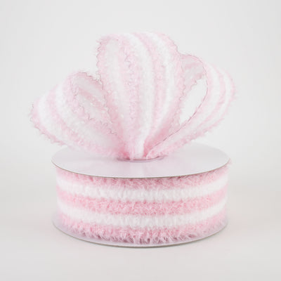 1.5" Fuzzy Stripes Ribbon: Pink & White (10 Yards)