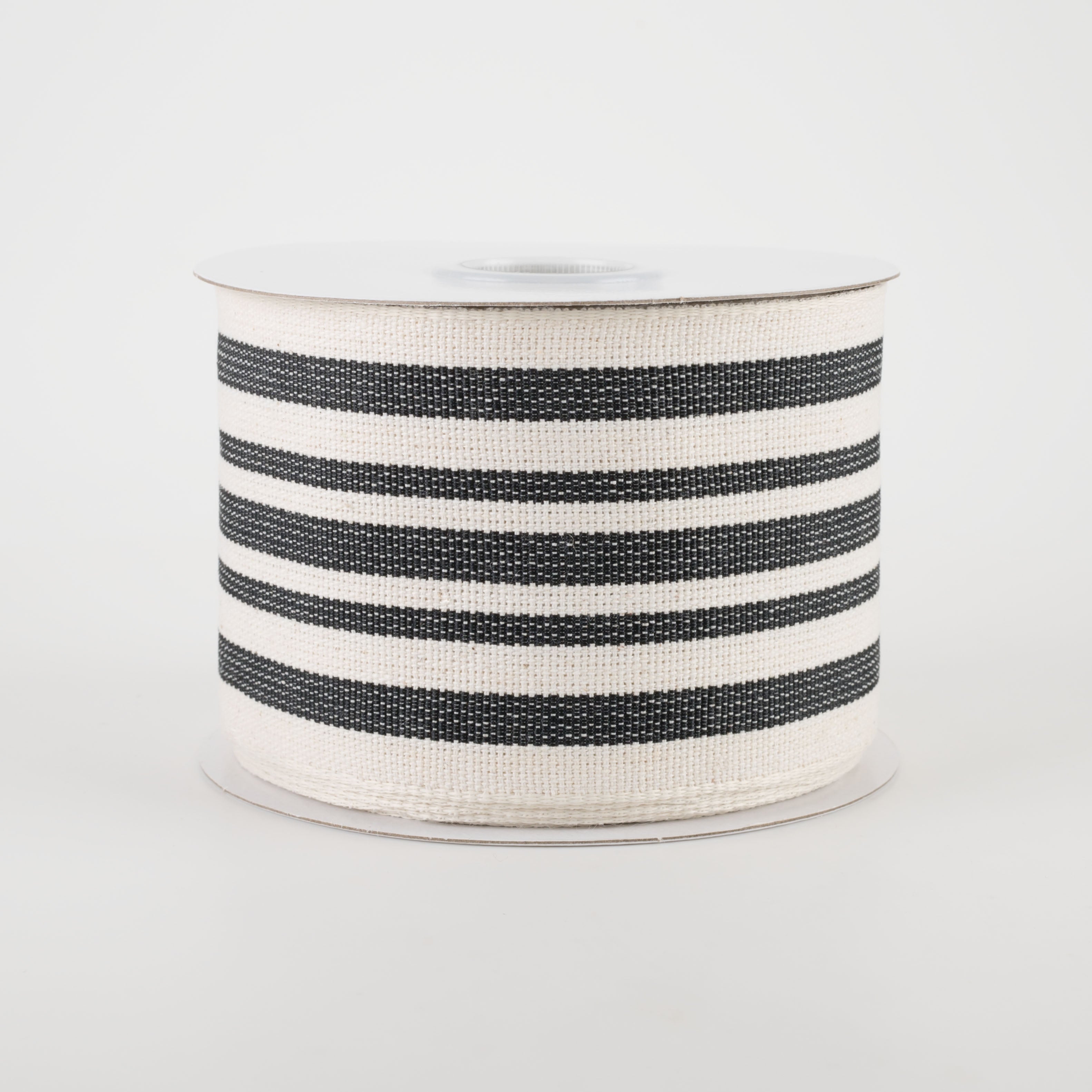 2.5" French Ticking Stripe Ribbon: Ivory & Black (10 Yards)