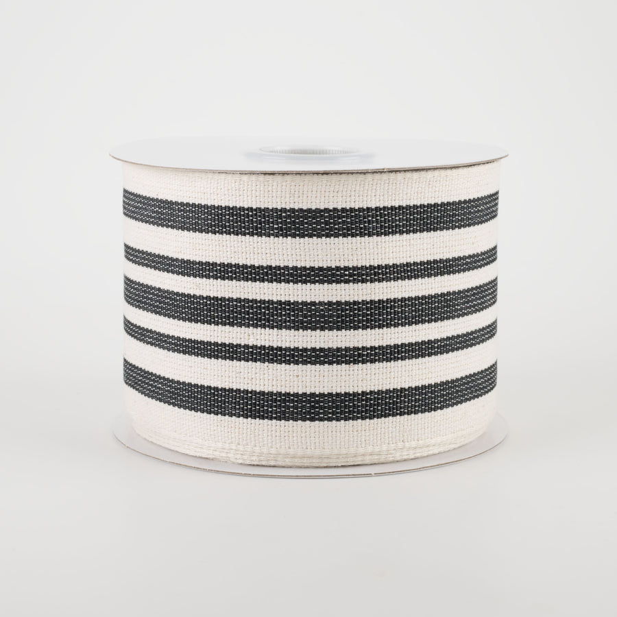 2.5" French Ticking Stripe Ribbon: Ivory & Black (10 Yards)
