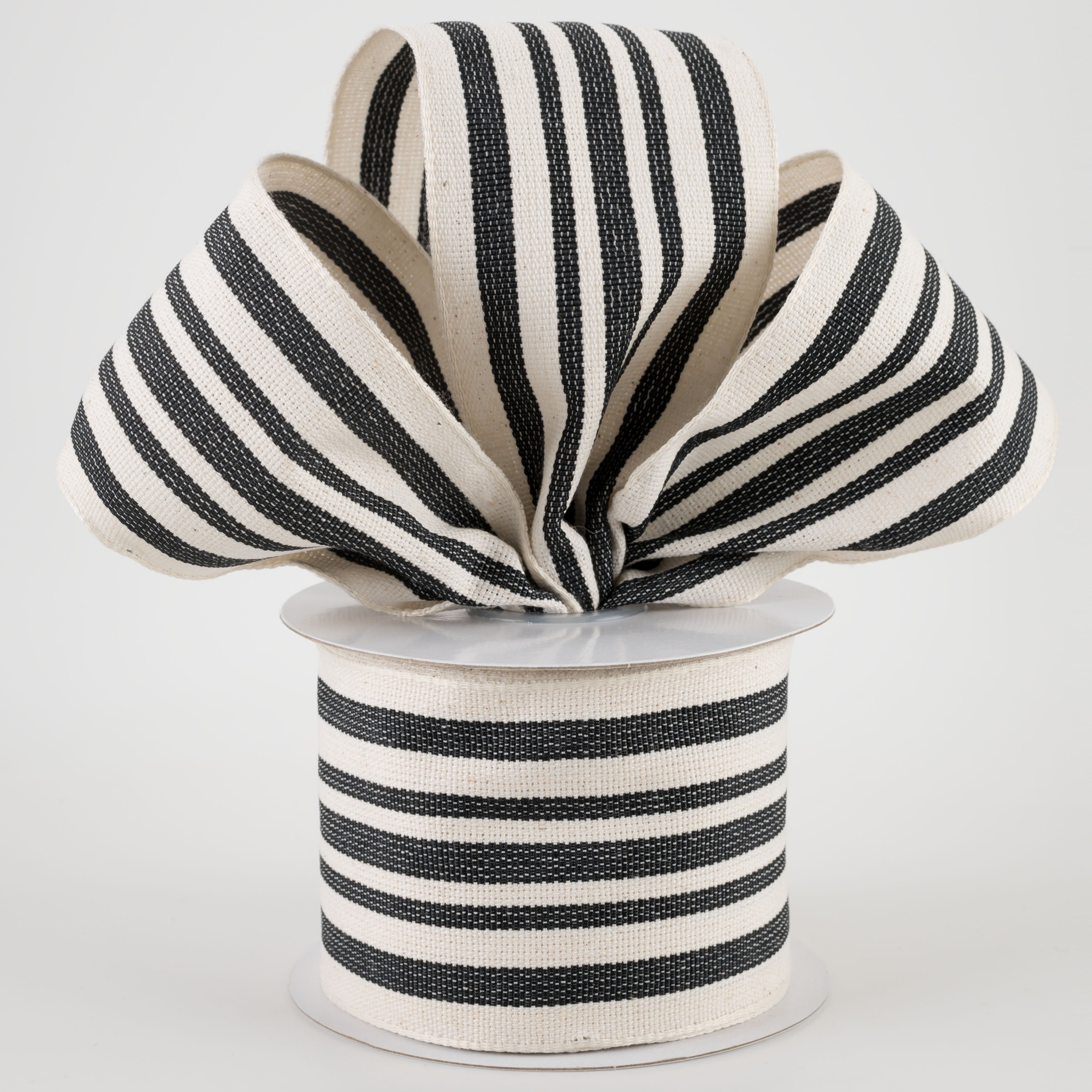 2.5" French Ticking Stripe Ribbon: Ivory & Black (10 Yards)