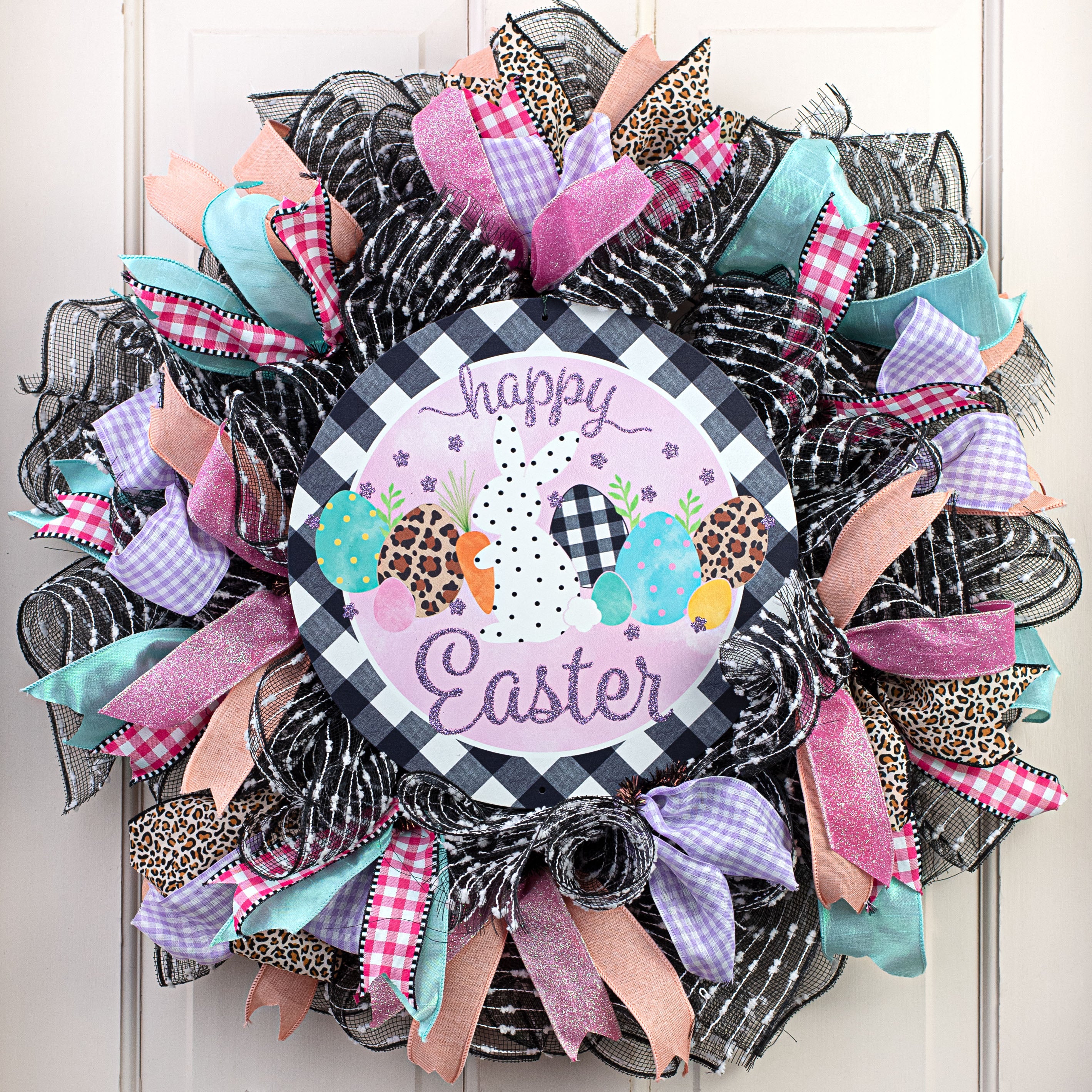 12" Metal Sign: Glitter, Check, Cheetah Happy Easter